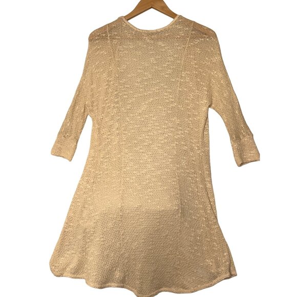 Beige Blu Planet Long Open Knit Duster Cardigan With 3/4 Sleeves Made In USA - Picture 4 of 14